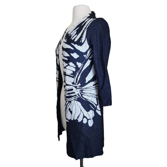 Chico's Travelers Long Cardigan Jacket sz 0 S/4 Crinkle Navy Blue Open Front NWT - Picture 5 of 13